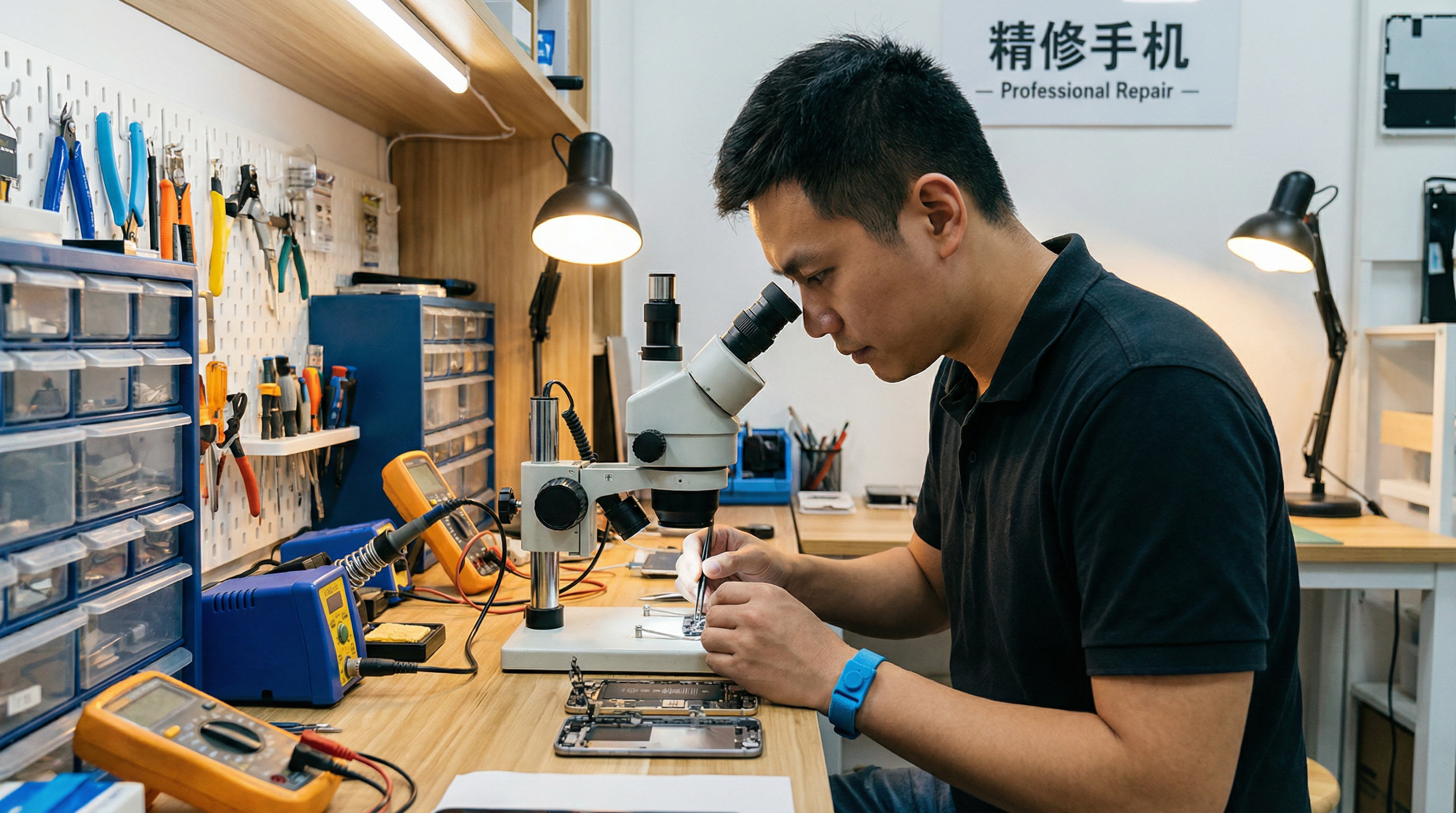 Professional smartphone repair workshop